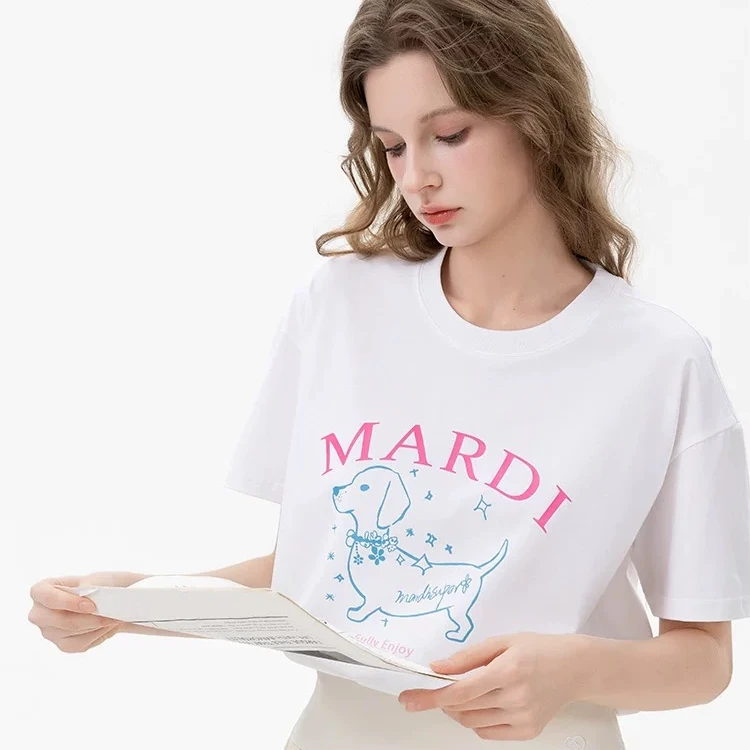 MARDI/玛尔帝腊肠狗印花纯棉休闲2025夏季新款韩版显瘦圆领T恤潮