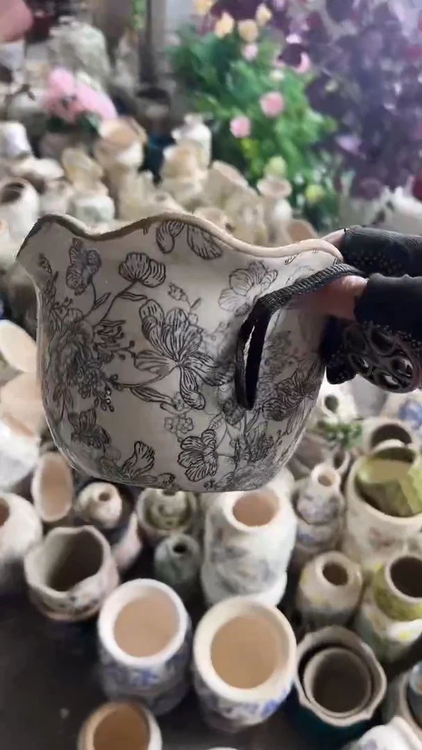 【闪购商品】陶瓷有孔花盆高13.5cm内口18cm