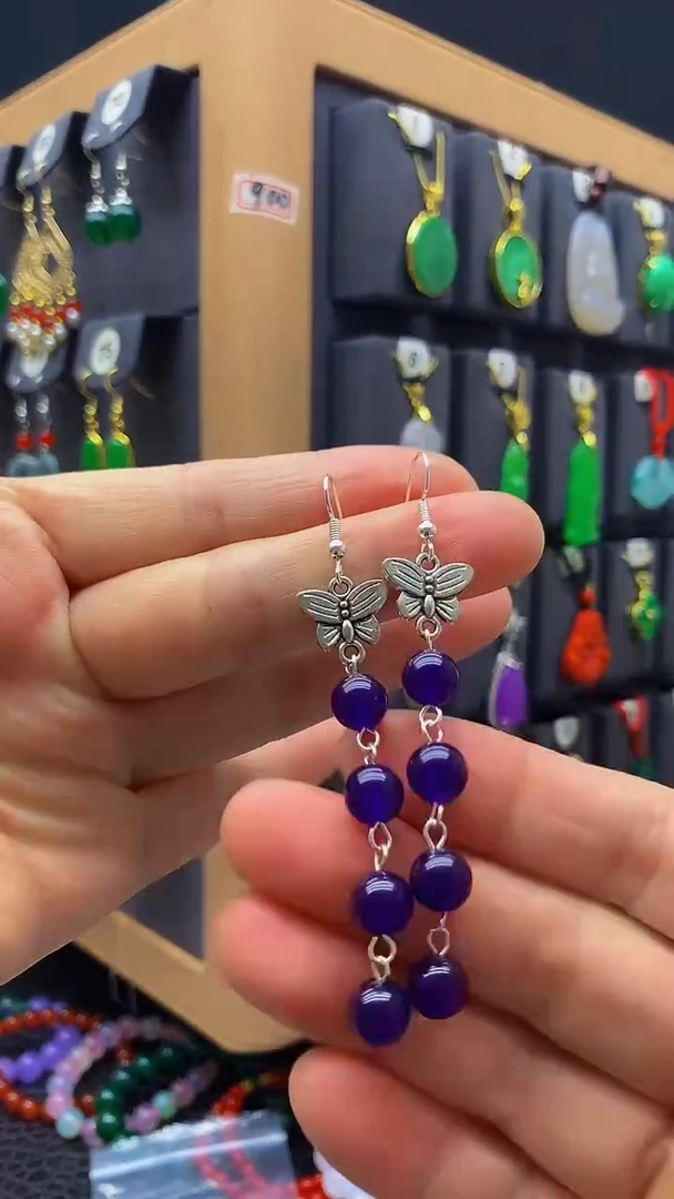 【闪购商品】玛瑙/玉髓耳环银S925镀金镶嵌耳饰