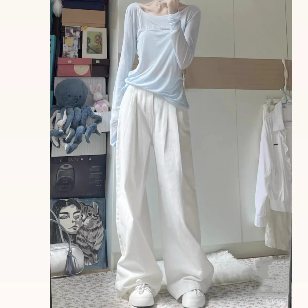 【松弛十一】白色阔腿裤女