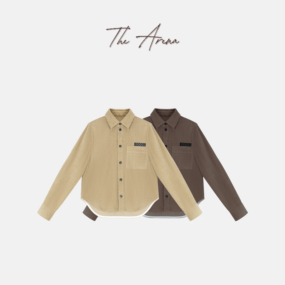 THEARENA"氛围感"水洗条绒编织拼皮衬衫XY-7691