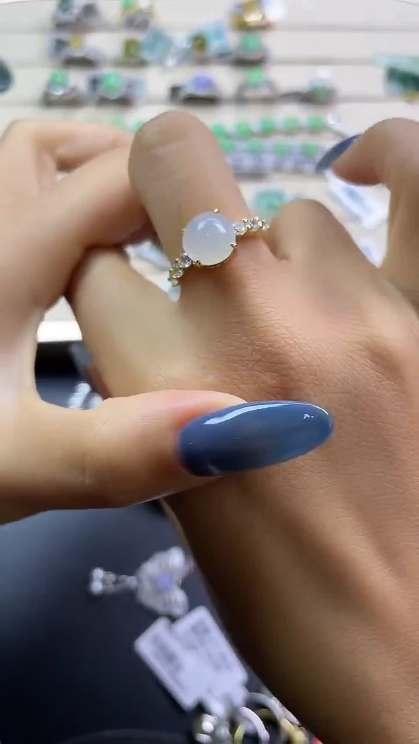 银S925镶嵌戒指翡翠翡翠 蛋面 银S925镶嵌