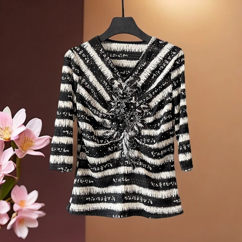 236040-2设计师洋气短款百搭长袖中老年妈妈装打底衫上衣轻奢气质