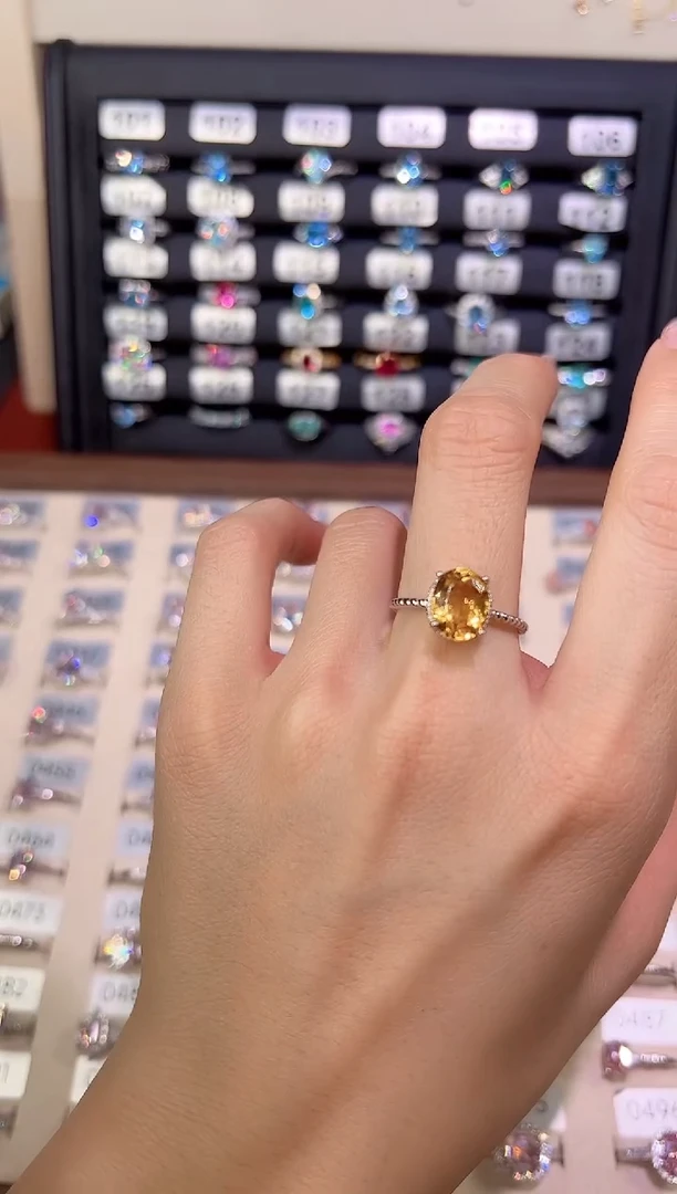 黄晶戒指银S925镶嵌0000