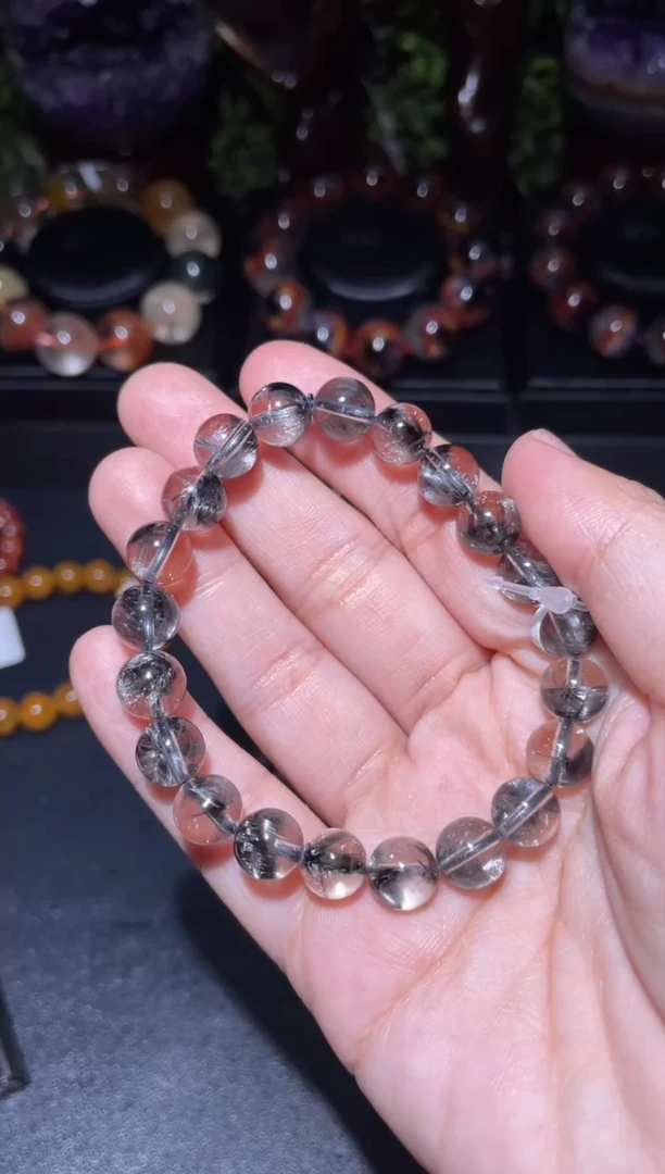 【闪购商品】水晶手链未镶嵌黑银钛9mm-02