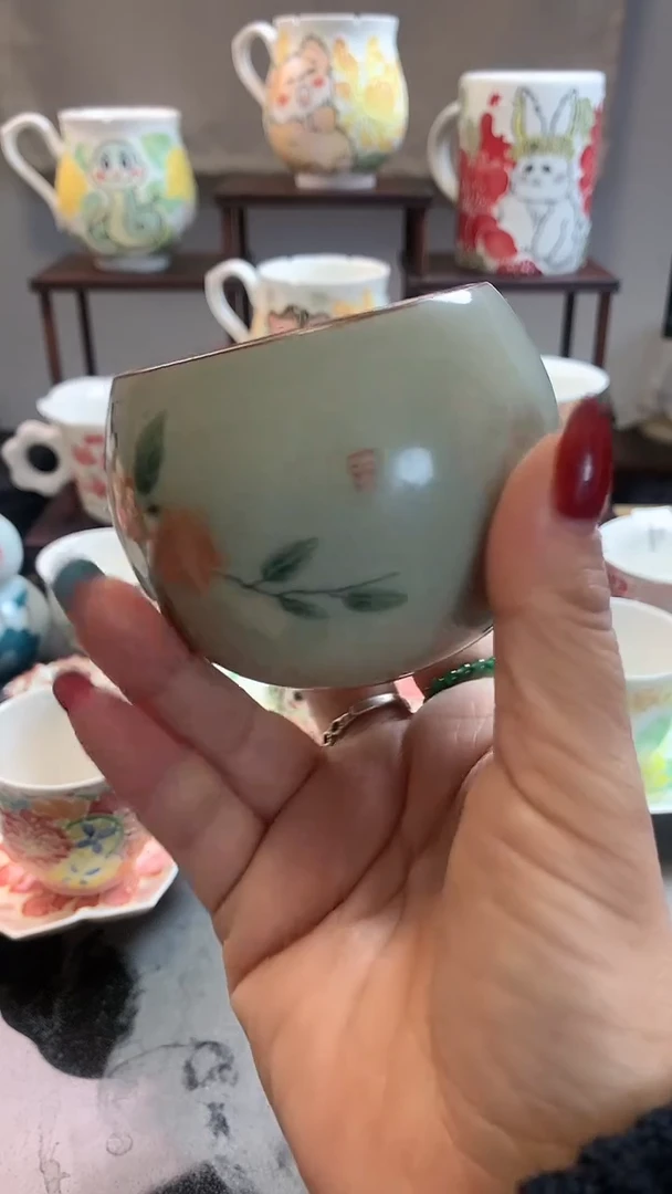 一味*手绘*柿柿如意禅定杯