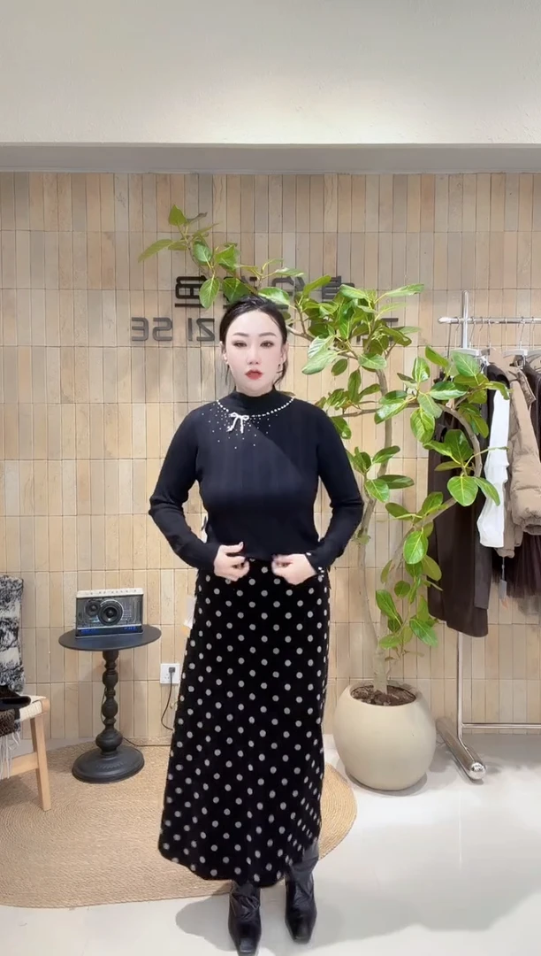 卓约姿色波点半身裙9158