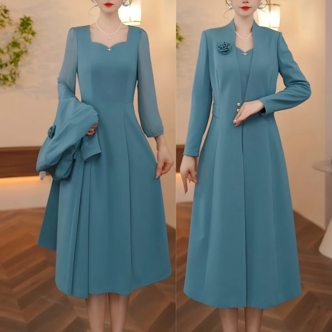 十三行风衣两件套装连衣裙女2025新款爆款春秋季洋气喜婆婆婚宴装