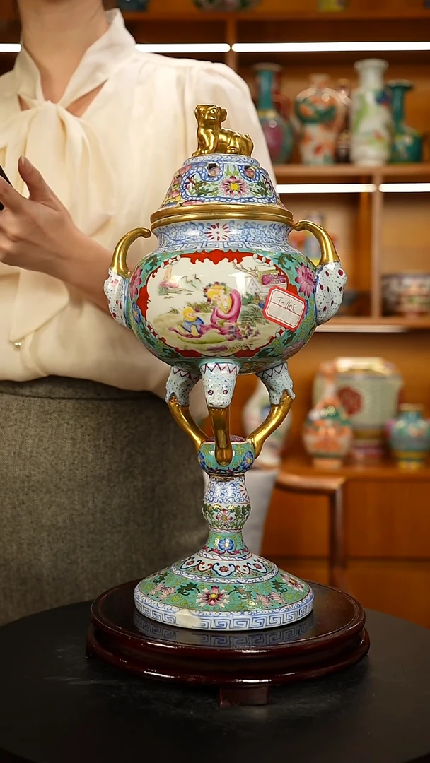 仿清乾隆瓷罗**弟珐琅香炉一只（微瑕）