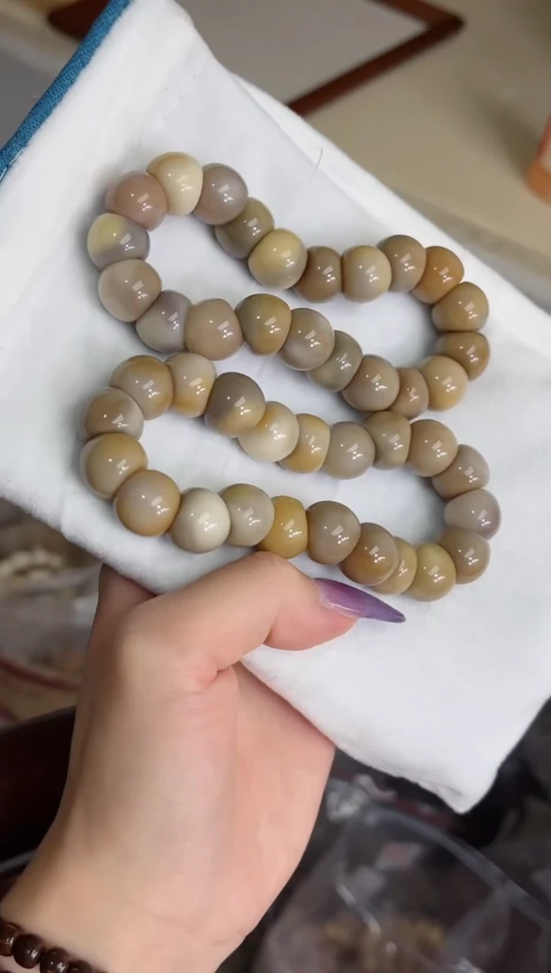 菩提根/象牙果手串s15咖色 玉化大肠13.5手串