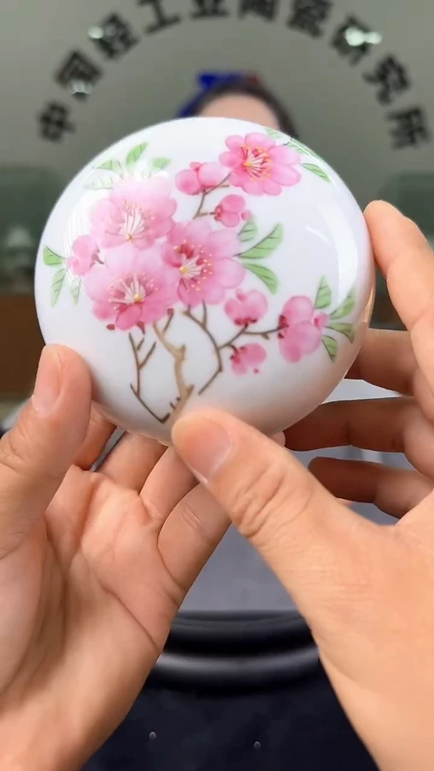 摆件水点桃花文房印泥盒