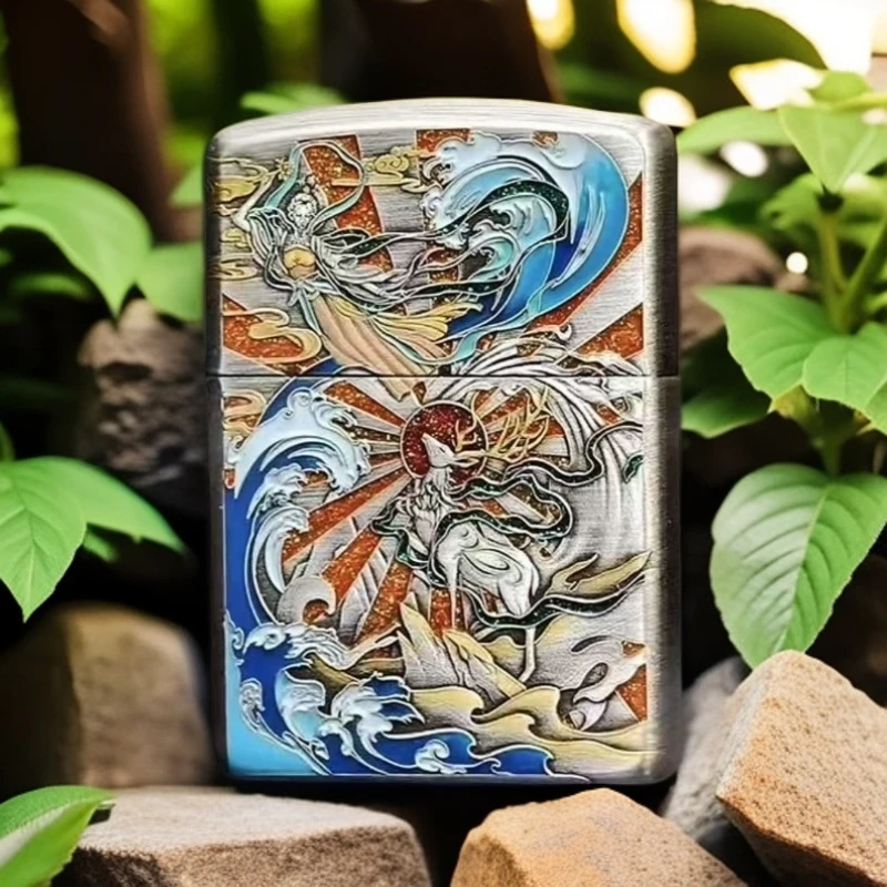 ZIPPO打火机 纯银盔甲鎏金珐琅填彩九色鹿送男士礼物DYJ1