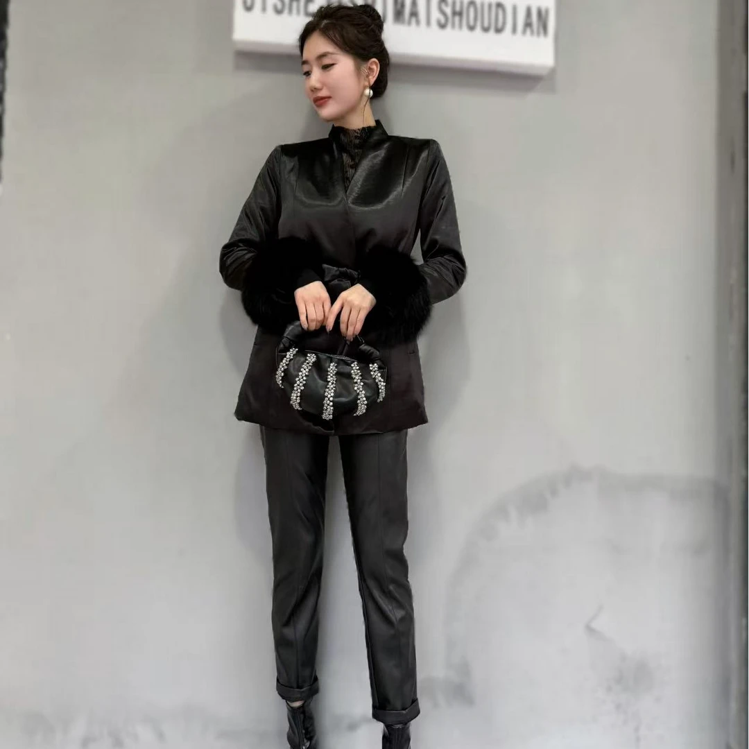 【俊英】2025新款羽绒服女中长款狐狸毛外套90白鸭绒小个子外套冬