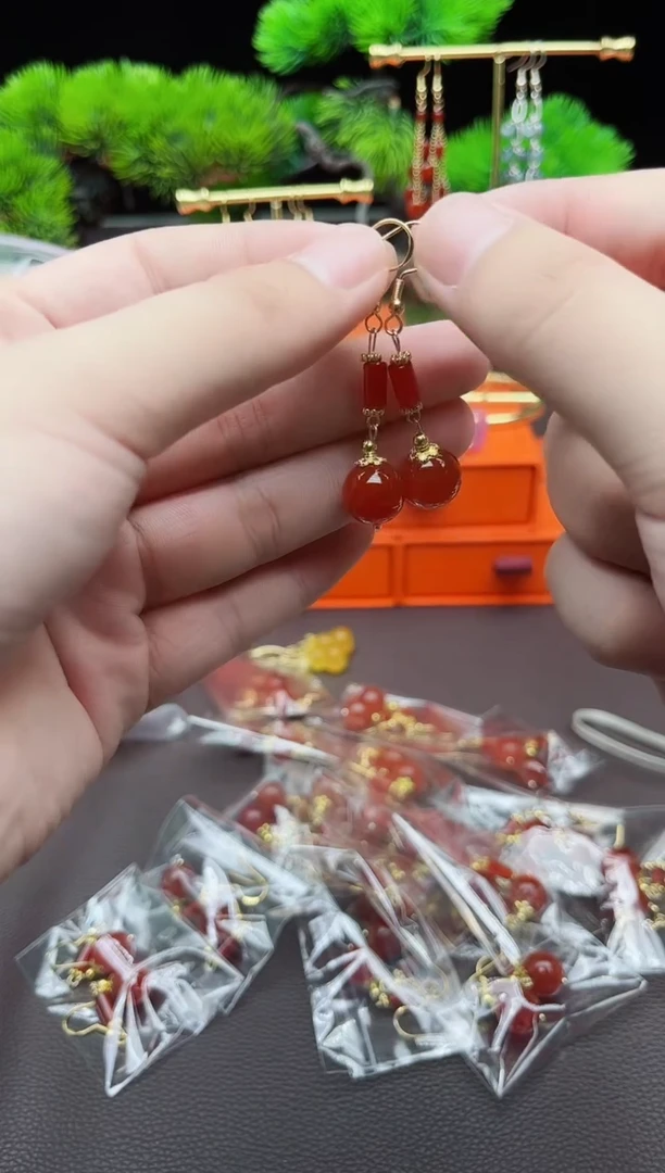 玛瑙/玉髓耳饰银S925镶嵌F01