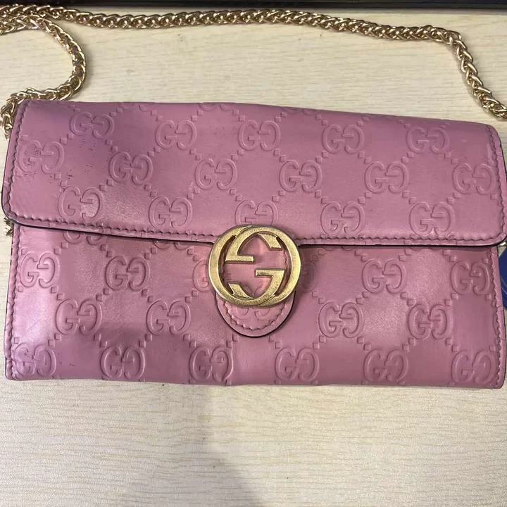 95新 GUCCI/古驰 粉色金扣信封包/ZH06608092/8092