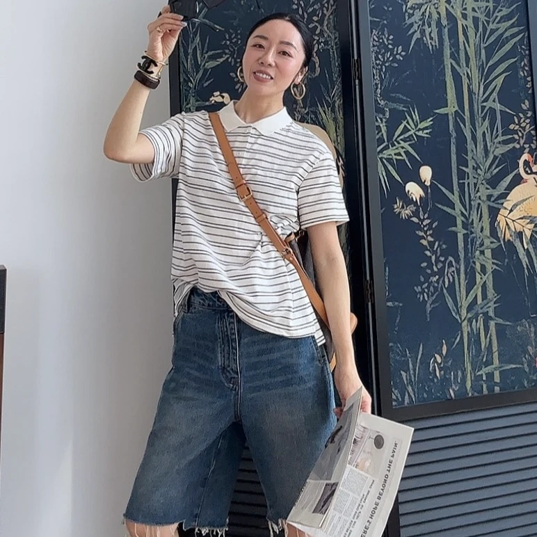 Action Studios 【小POLO】大大复古条纹Polo领短袖SS7903