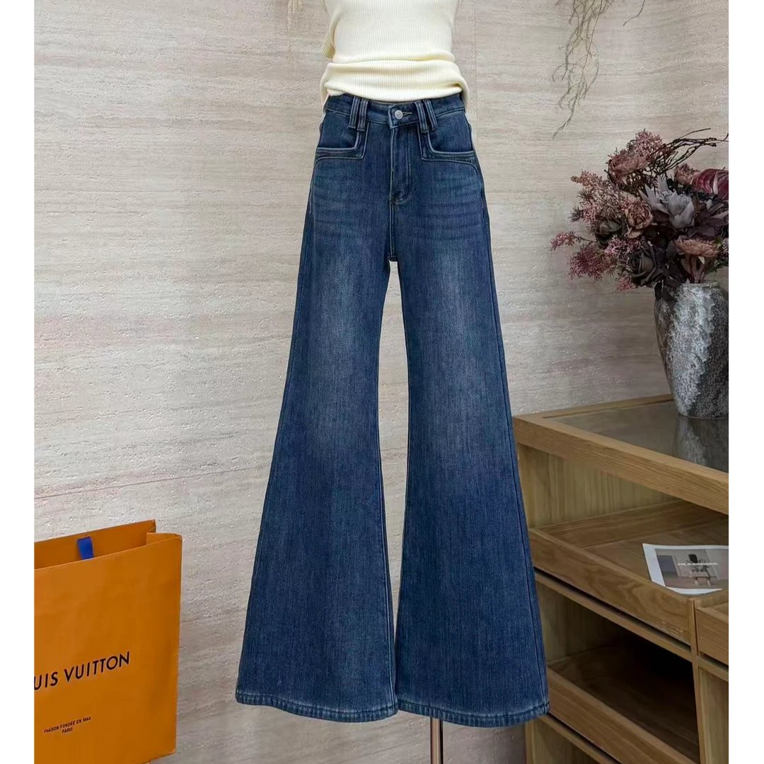 【深空蓝调】复古时尚高级垂感高腰显瘦牛仔裤-6870-3