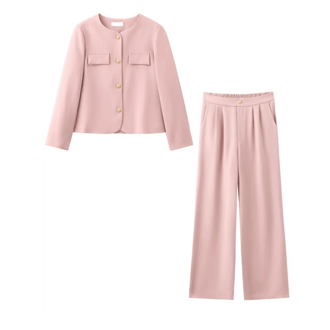 0259秋季新款显瘦气质休闲百搭时尚高腰小直筒阔腿小香风长袖套装