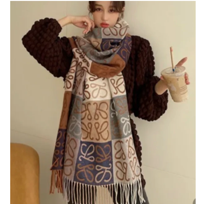 K6055围巾女冬季简约百搭装饰韩国双面宽大披肩两用仿羊绒保暖