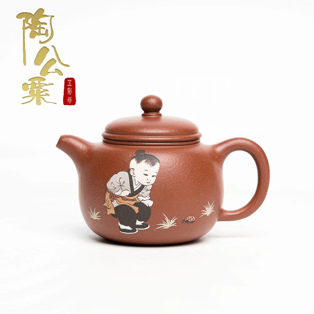 陶公粟原矿小煤窑朱泥《匏尊》200cc 叶晓敏手制泥绘精美紫砂泥壶