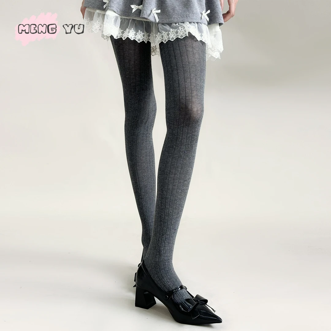 萌欲纯色百搭新款打底裤半透韩版连裤袜秋冬显瘦竖条纹打底袜子女