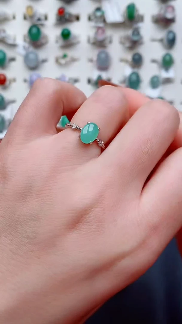 银S925镶嵌戒指翡翠...