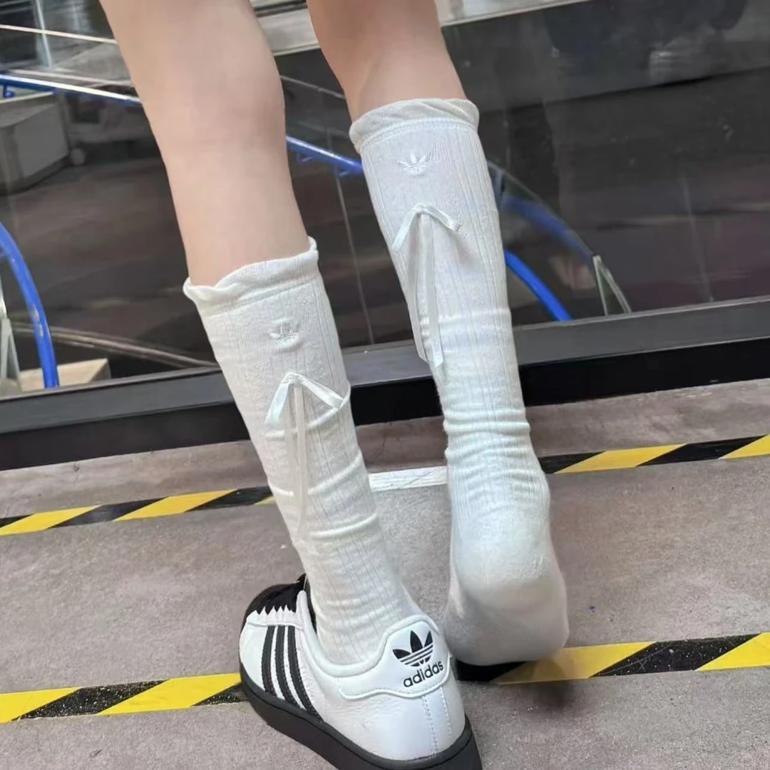 adidas三叶草BOWKNOT KNEE SOCK 舒适长筒袜子KC1413 KC1414