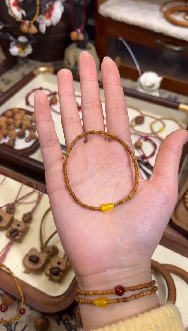 手串桃核【桃缘行】竹节「黄色胡芦」桃木桃核辟、挡、驱、护 备注手围