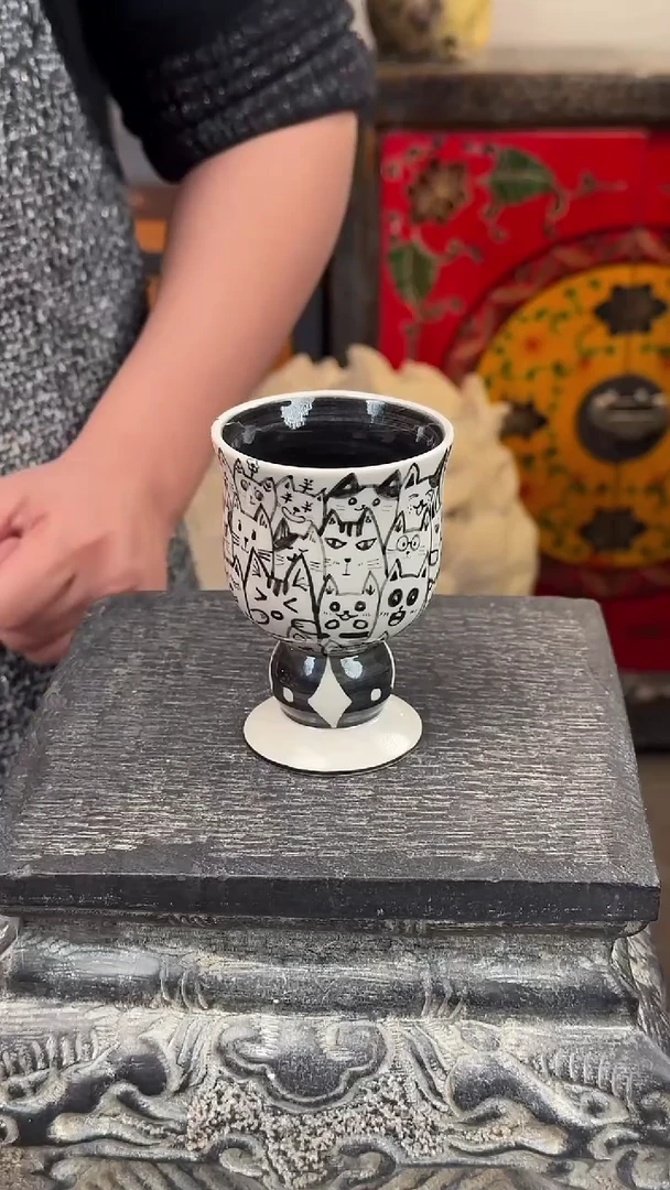【闪购商品】摆件微瑕手工釉下彩高脚杯