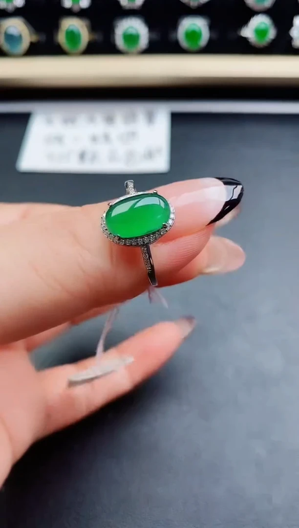 翡翠戒指银S925镶嵌50800