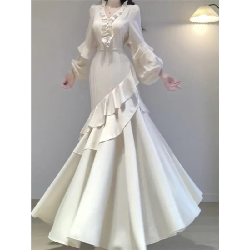 【7637人收藏】法式名媛风气质V领连衣裙女春秋新款高级感优雅收腰