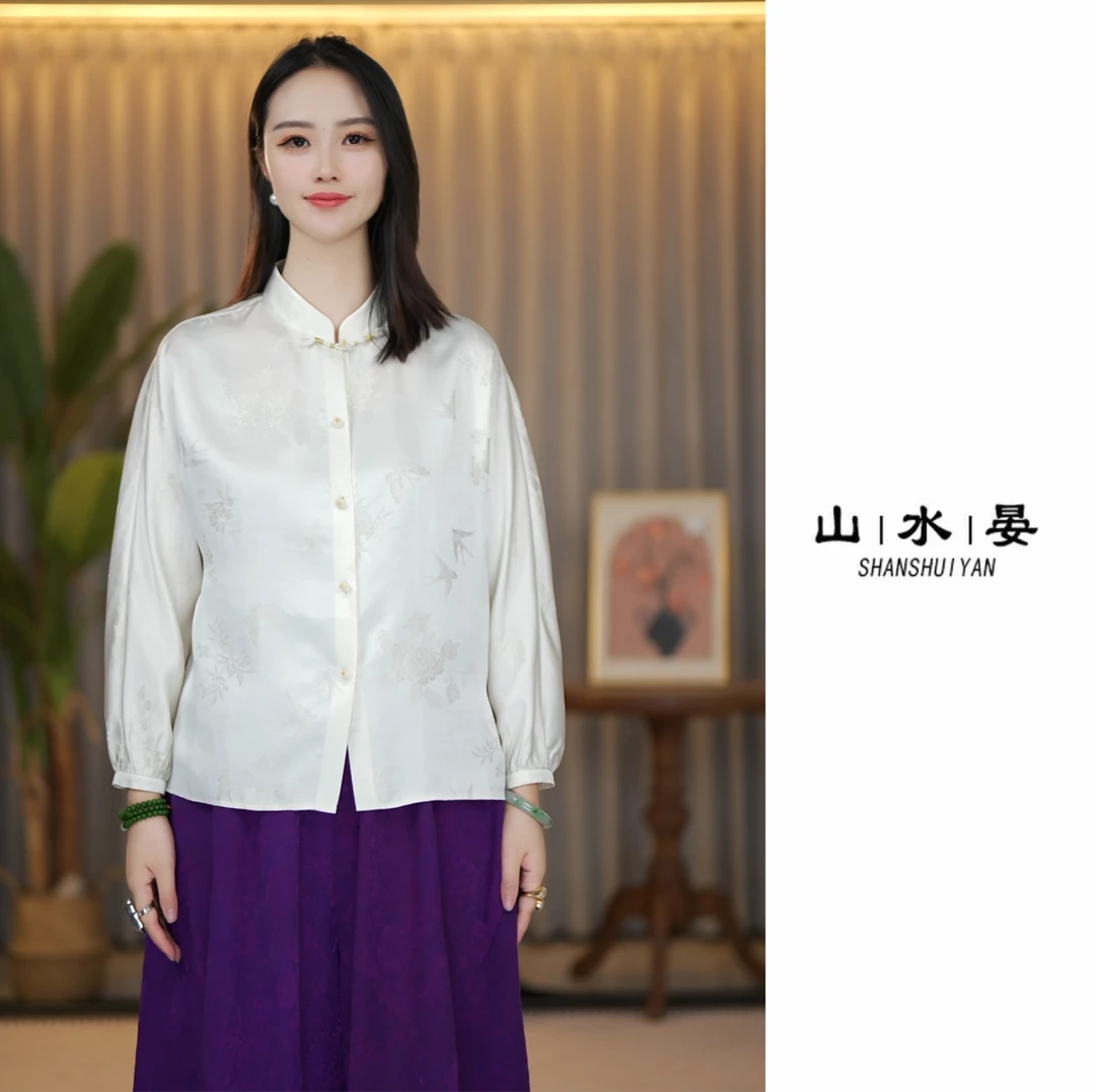 2025新款洒金绸上衣套头洋气时尚休闲早秋中袖圆领HY9047