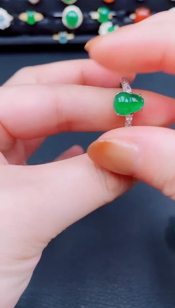 【闪购商品】翡翠戒指银S925镶嵌天然a货翡翠31