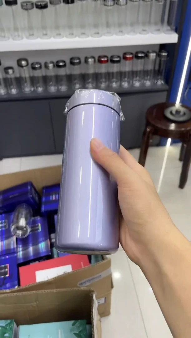 高硼硅玻璃无手柄款小熊保温杯3227-500ml紫