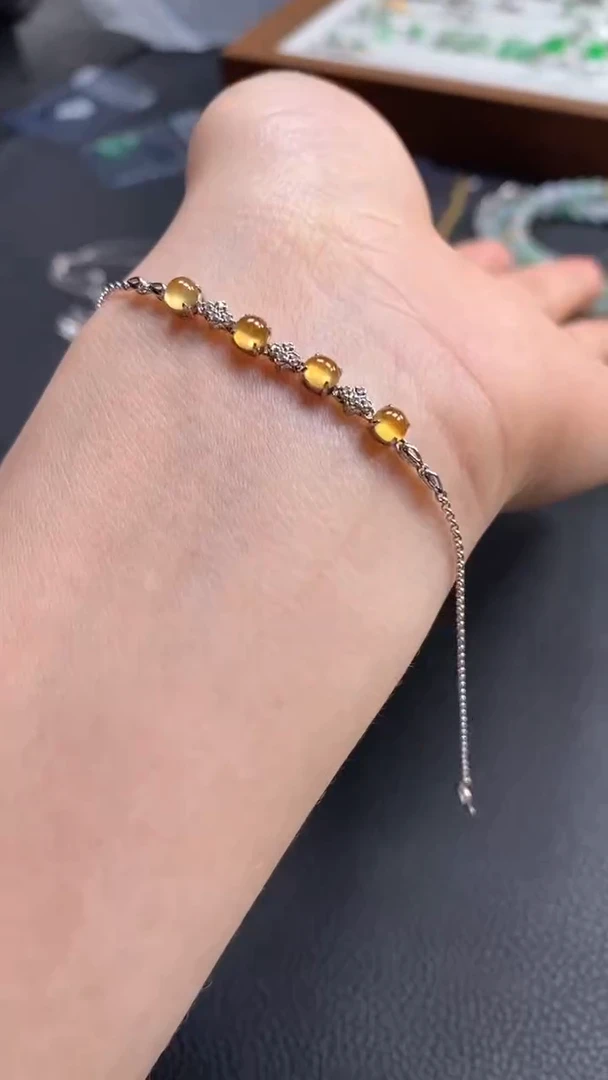 翡翠未镶嵌套链高冰柠檬黄蛋手链