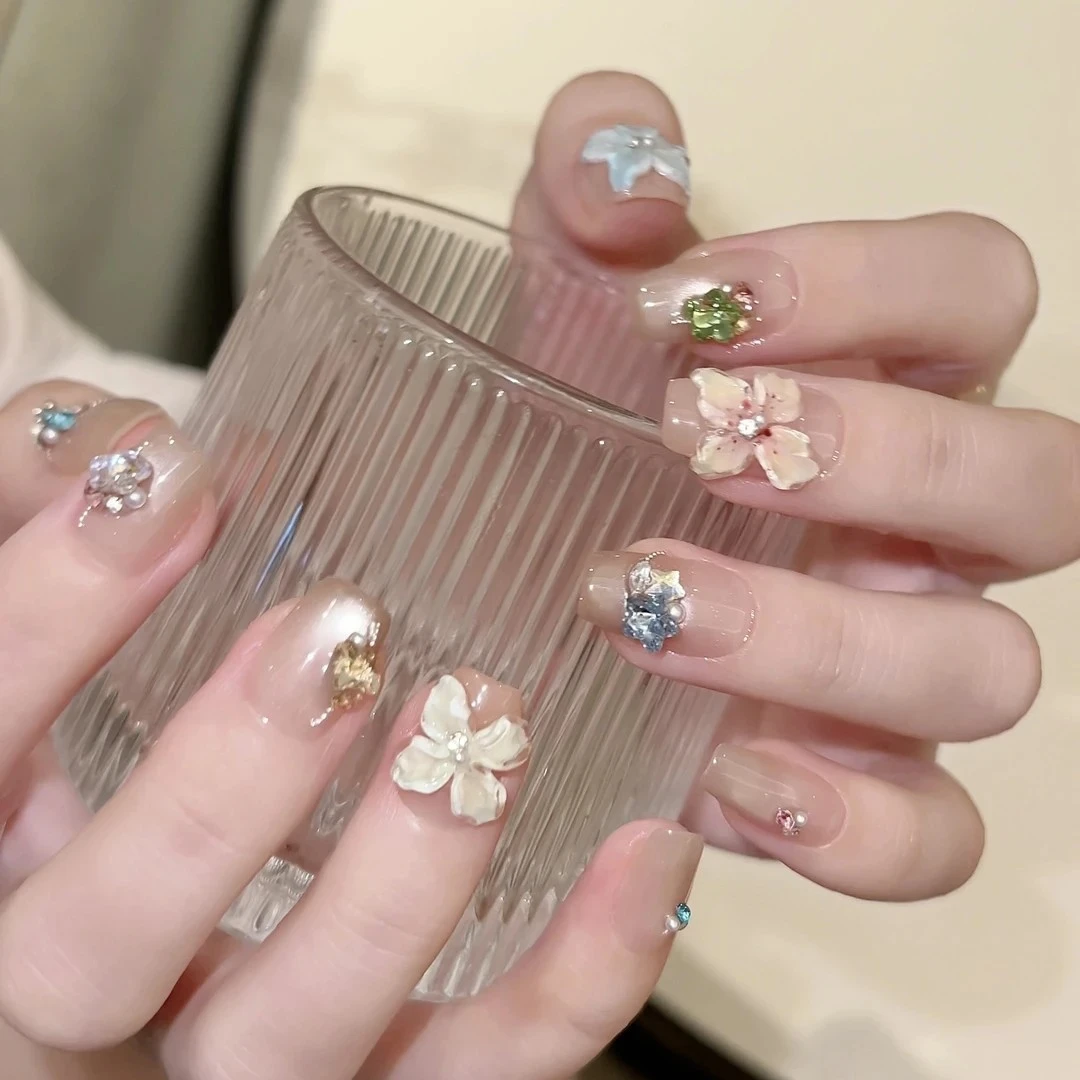 TugeNail琉光冰花"指尖生花"AB款夏日冰透立体雕花定制美甲-芬达