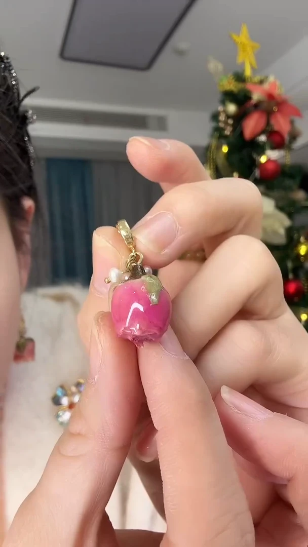 吊坠(不含链)未镶嵌淡水珍珠红玫瑰花万能扣吊坠