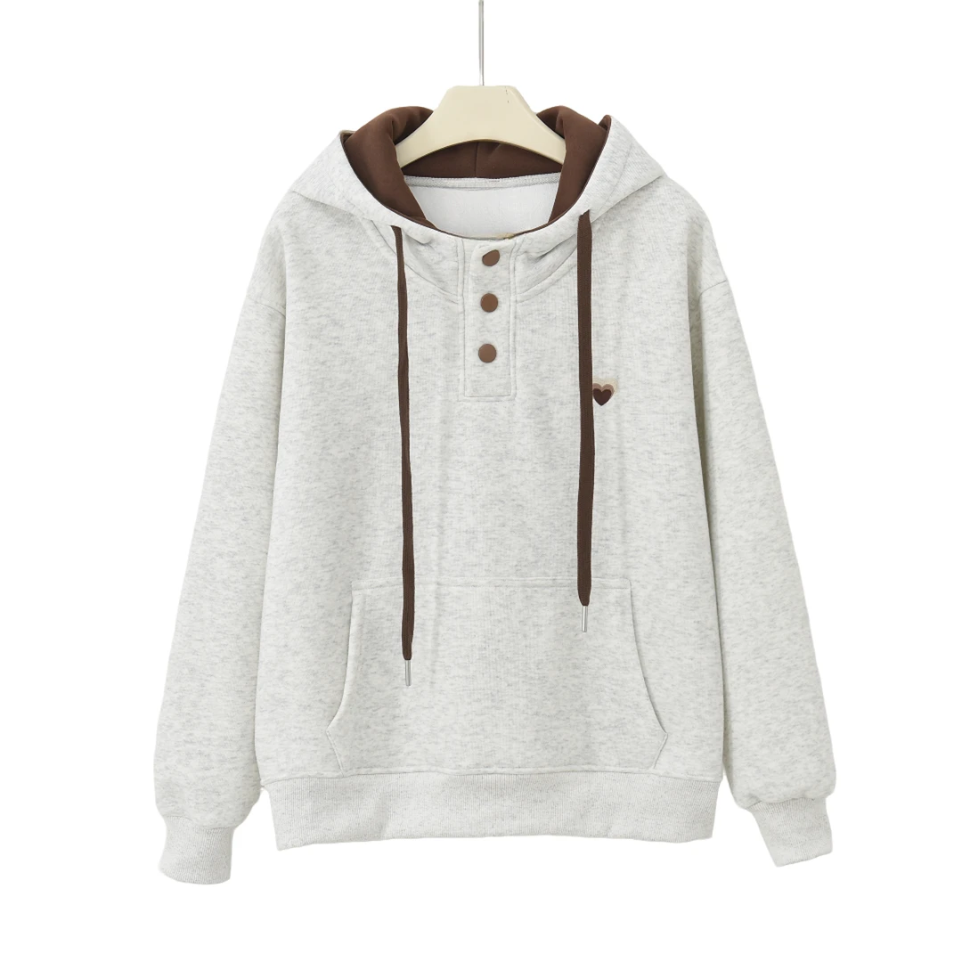 “心心相印”！冬季新款加绒加厚休闲百搭显瘦洋气连帽即墨卫衣女868