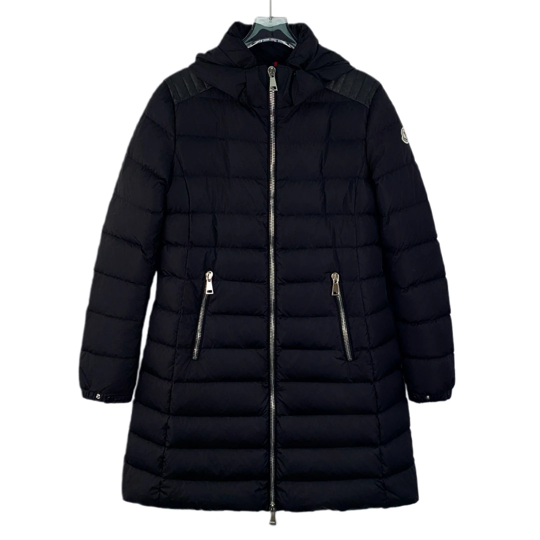 99新 MONCLER JW0596 Orophin 黑色徽标贴饰连帽羽绒服 3 L码