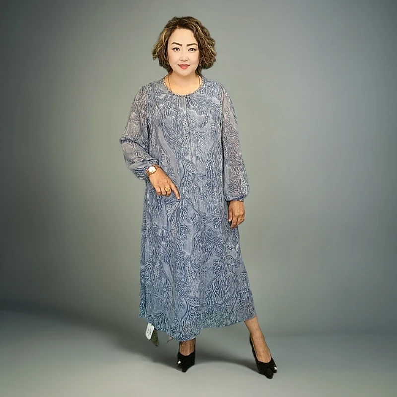 碎花民族风连衣裙圆领宽松大码女装轻熟风文艺轻职风