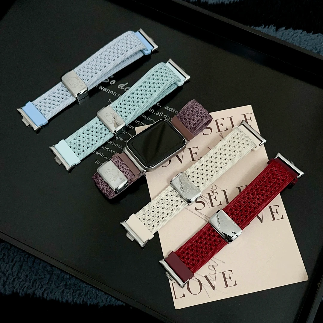 裴蔻 适用小米手环9Pro/8Pro尼龙表带红米54针织洞洞磁吸透气腕带