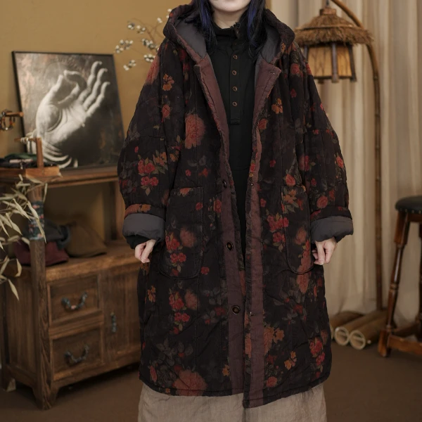 181灯芯绒长款连帽棉服