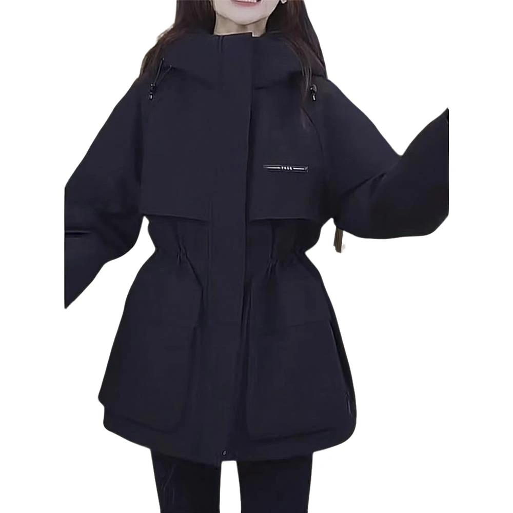 时尚中长款加棉加厚派克服2025冬季新款收腰连帽休闲棉服气质外套