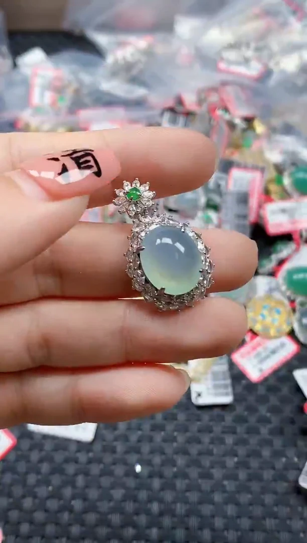 银S925镶嵌戒指翡翠天然A货缅甸翡翠