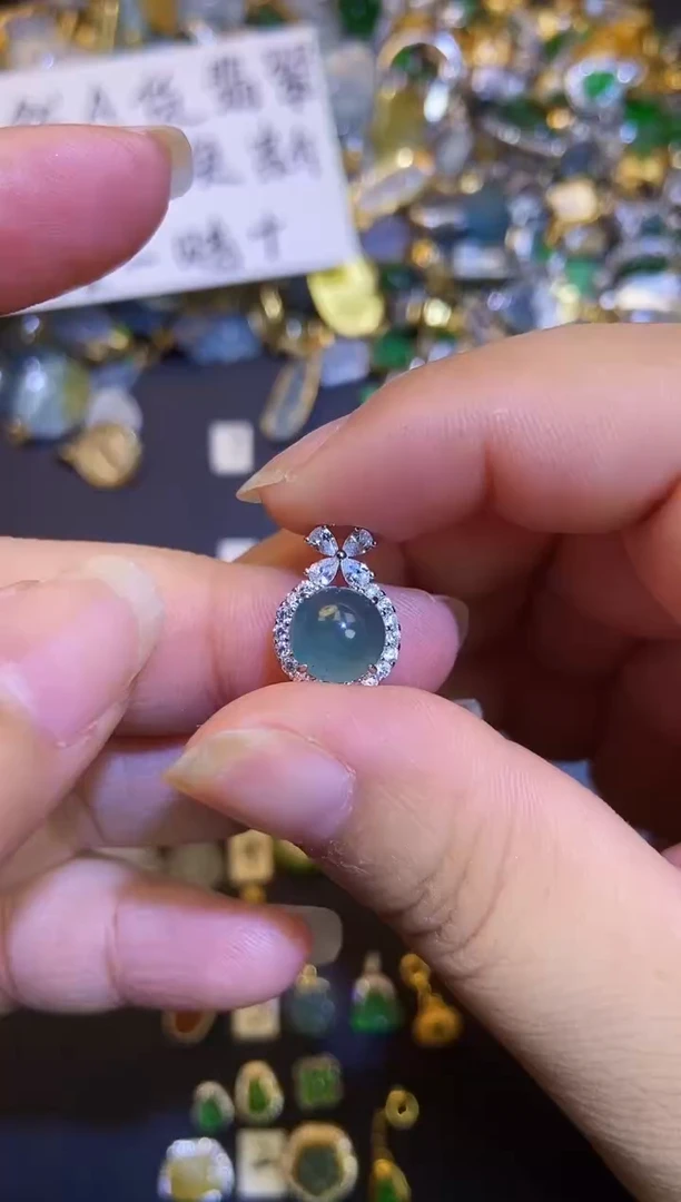 翡翠银S925镶嵌吊坠(不含链)1