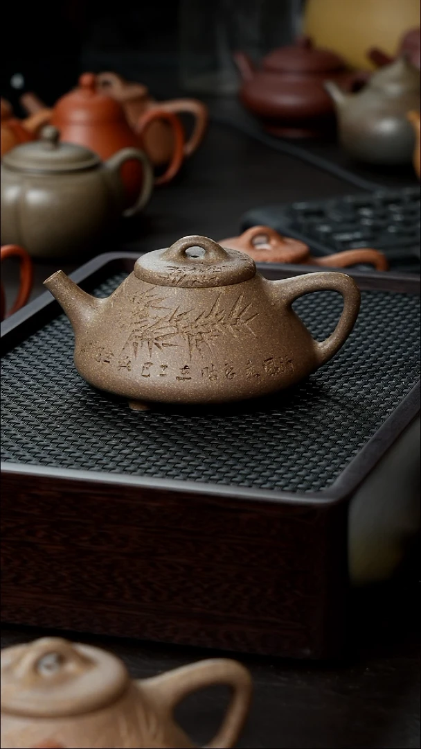 茶壶紫砂桃花子冶气窑半手刻竹180