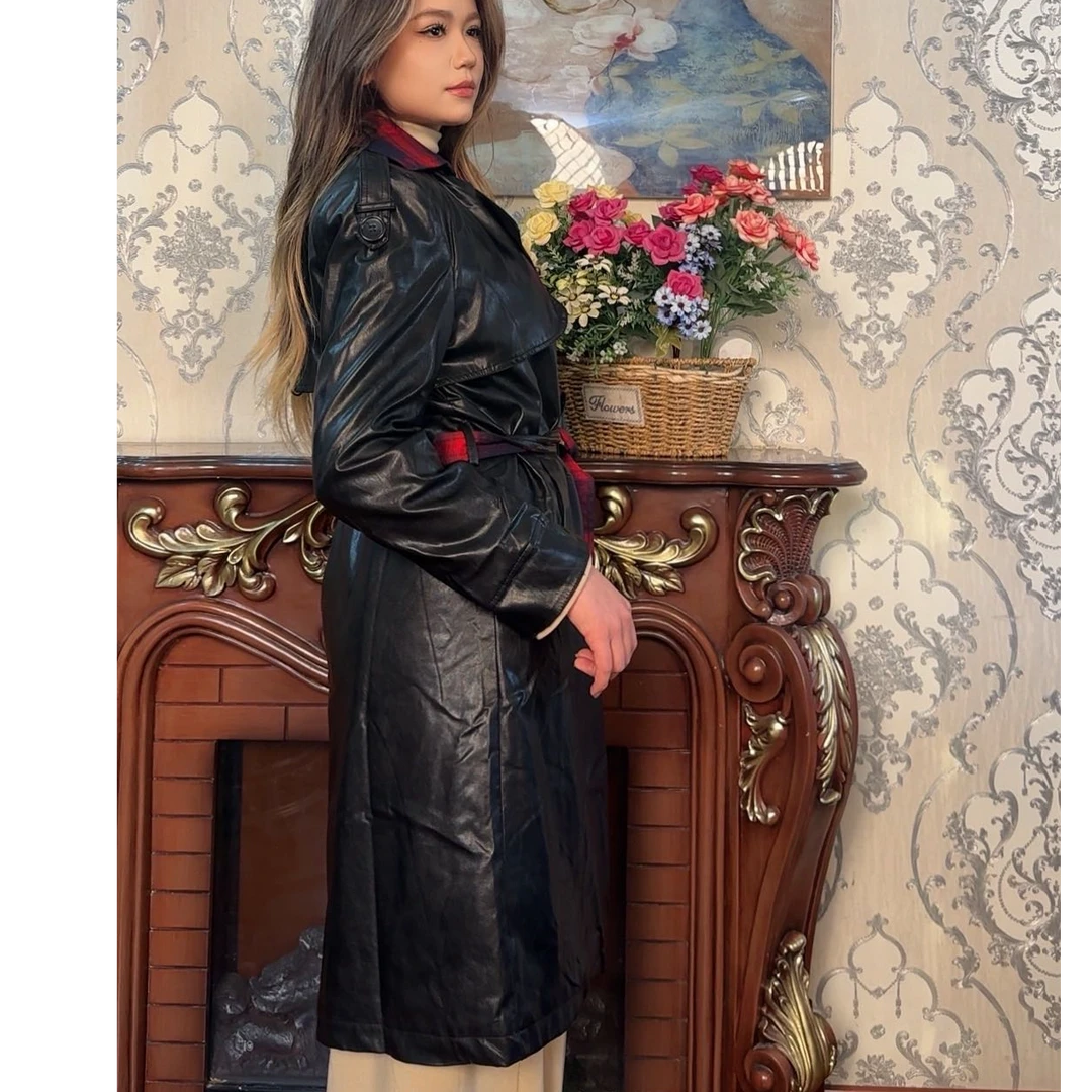 新款女士皮衣中长款加厚冬季黑色009