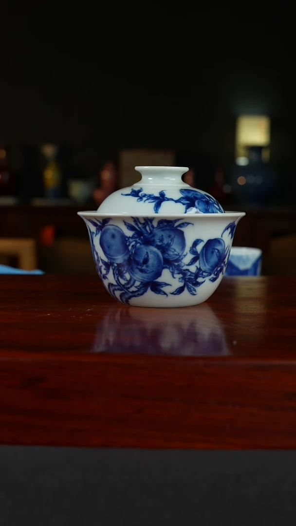 祖传窑真柴窑传承400年九桃五福二才盖碗