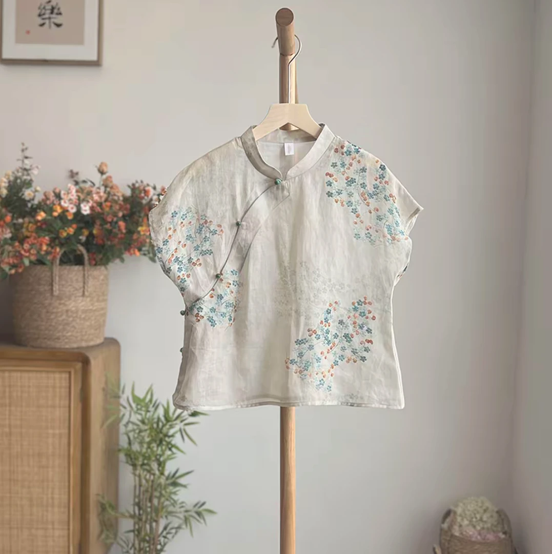 【娇眉恨】新中式轻国风夏季禅意年轻文艺清冷茶服短款小飞袖上衣