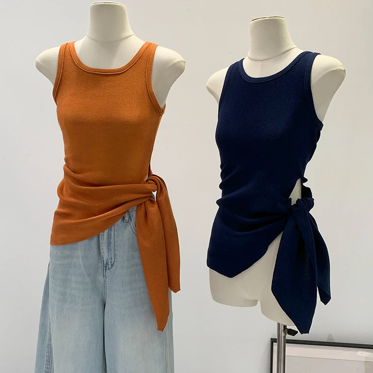 【现货】法式不规则系带无袖吊带背心女2025夏季新独特显瘦修身上衣